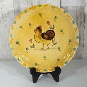 Horchow Dinner Plate Yellow Italian Rooster Hand Painted Farm Tuscan Folk Art